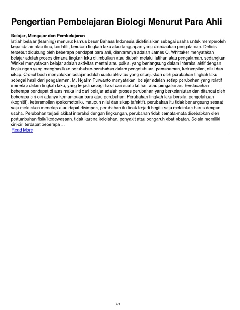 Pengertian Pembelajaran Biologi Menurut Para Ahli
