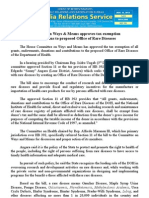 Aug31 Committee On Ways & Means Approves Tax Exemption of Donations To Proposed Office of Rare Diseases