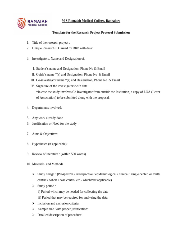 MSRC, Research Protocol Template | PDF