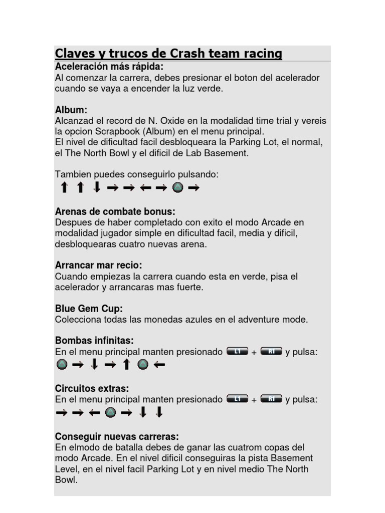 Claves y Trucos de Crash Team Racing PDF Videojuegos Franquicias de videojuegos