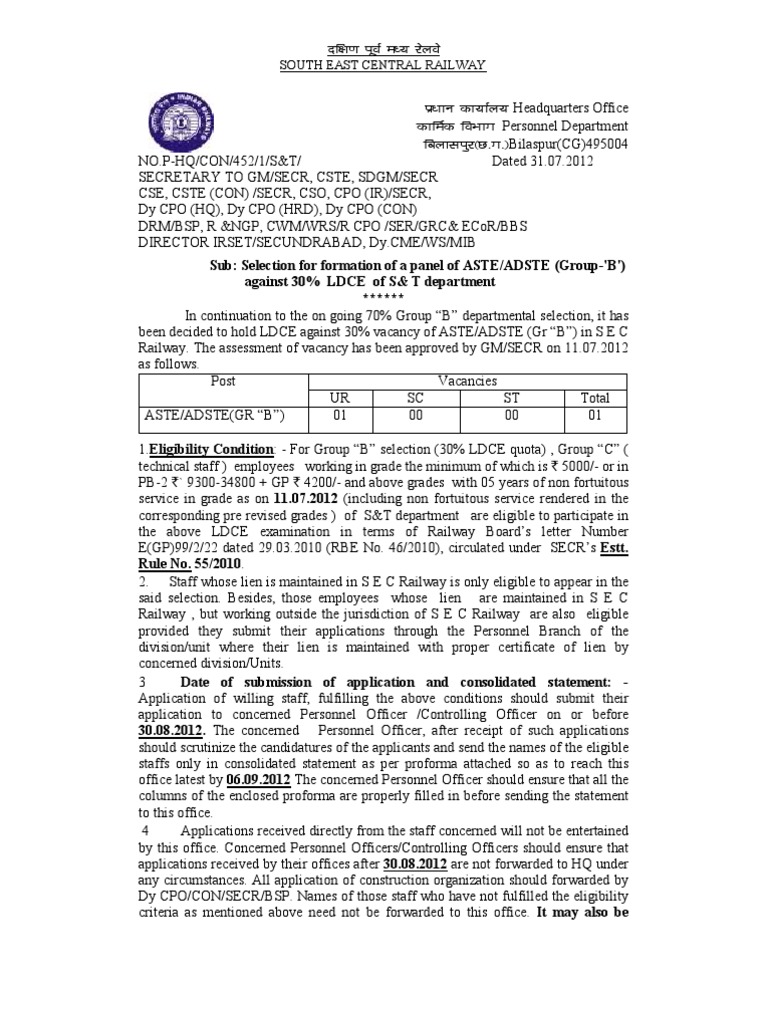 INDIAN RAILWAY QUESTION BANK: Question Papers For LDCE 