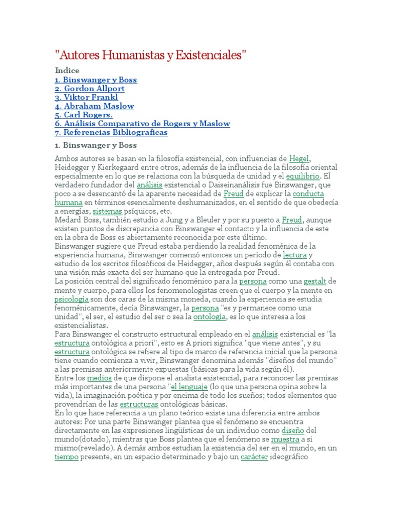 Autores Humanistas y Existenciales Existencialismo Vida