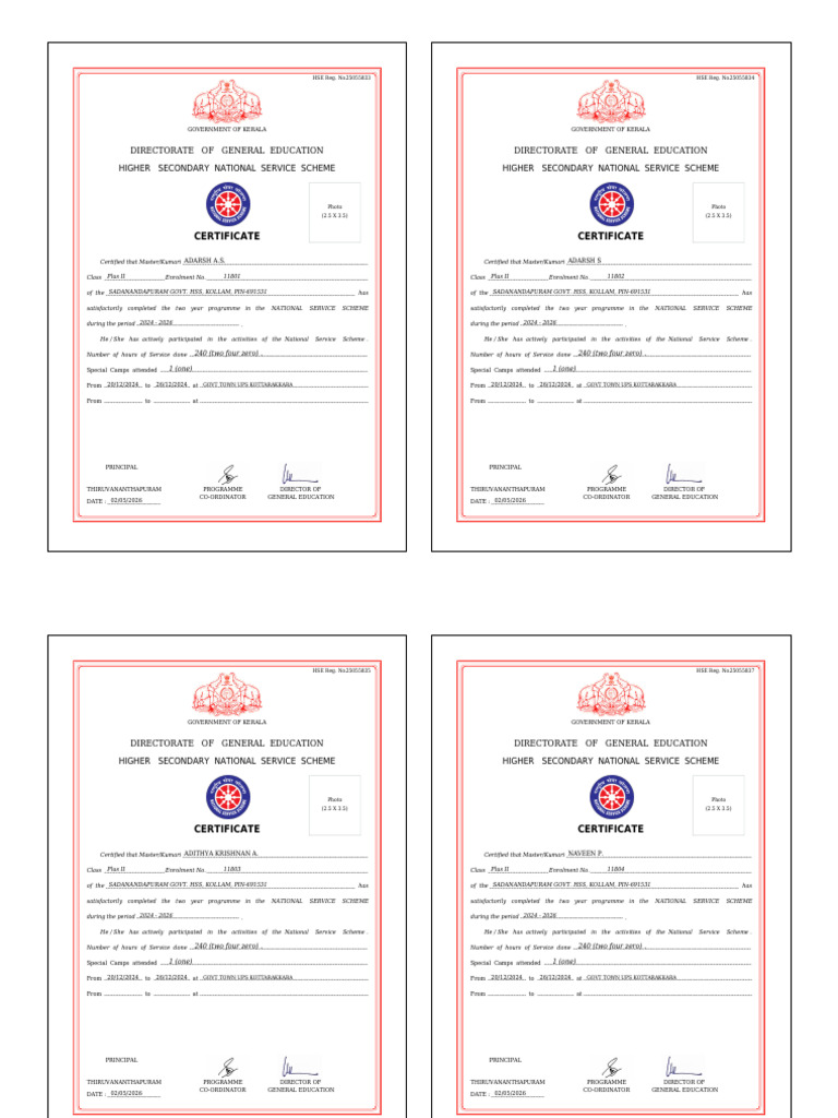 NSS Certificate - 02119 | PDF