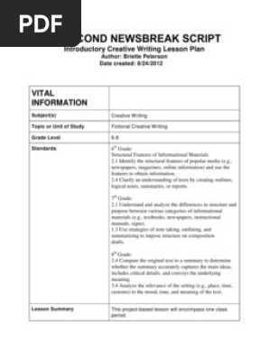 50 second newsbreak script creative writing lesson plan middle school