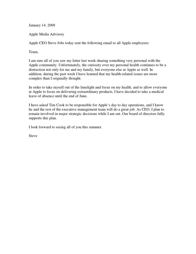 Apple CEO Steve Jobs EMail To All Apple Employees PDF