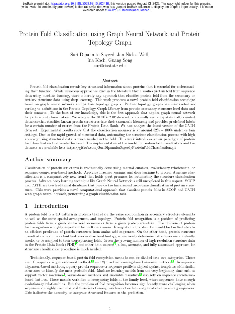 Protein Fold Classification Using Graph | PDF | Protein Structure ...