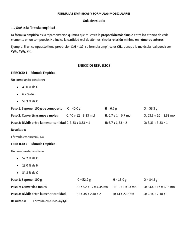 Formulas Empíricas y Formulas Moleculares | PDF | Mole (Unidad ...