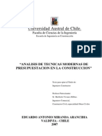 Análisis de Técnicas Modernas de Presupuestación en La Construcción