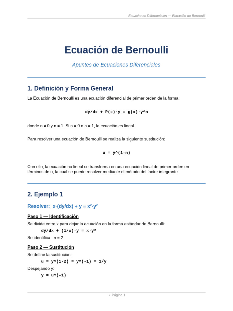 Ecuacion de Bernoulli | PDF | Ecuaciones | Integral