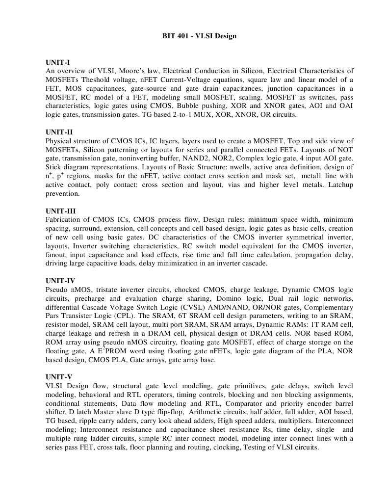 VLSI Design Course Overview | PDF | Cmos | Mosfet