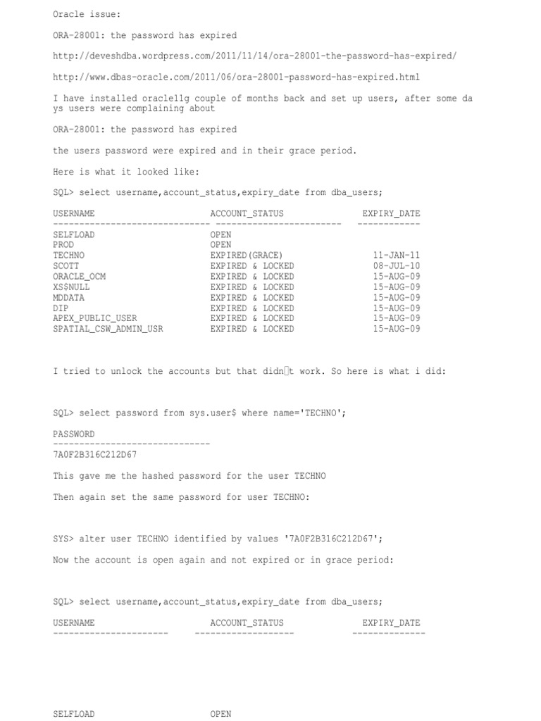 Oracle Password Expiry Solution | PDF | Business | Computers