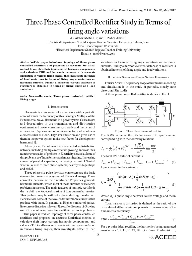 Three Phase Controlled Rectifier Study in Terms of Firing Angle