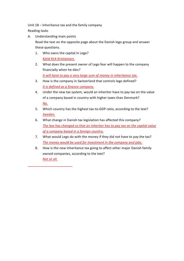 Unit 18 Q& A | PDF | Denmark | Inheritance Tax