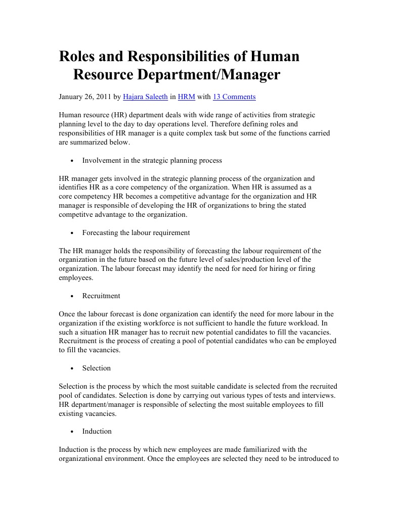 Roles Of Hr | Pdf | Recruitment | Human Resource Management