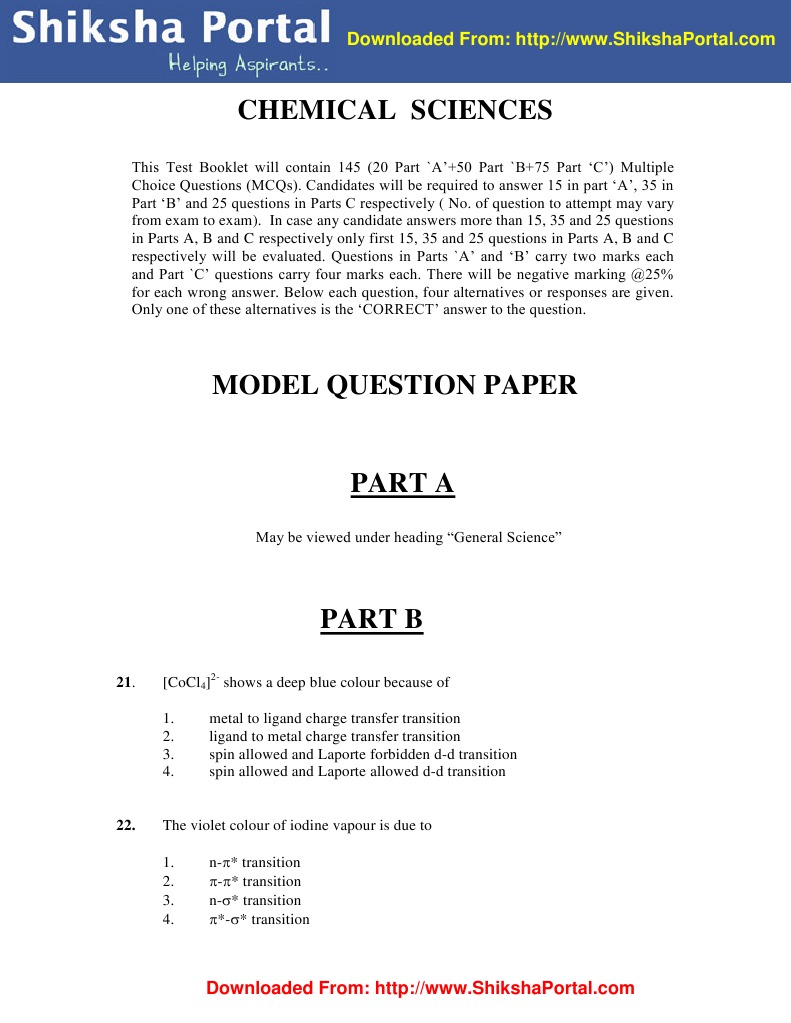 CSIR UGC NET Model Question Papers Chemical Sciences | PDF | Molecular ...