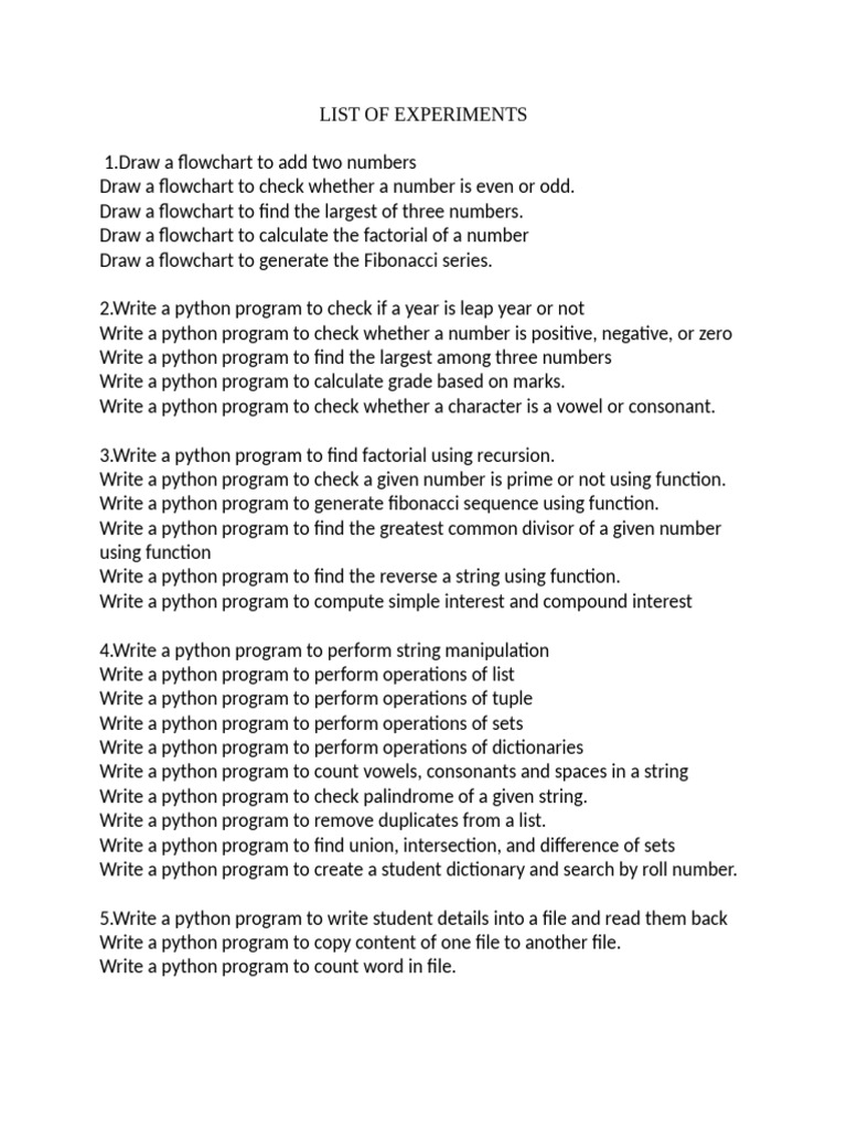 List of Experiments | PDF