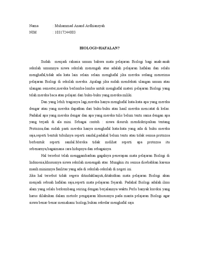 Esai Argumentasi Mengenai Pendidikan Biologi