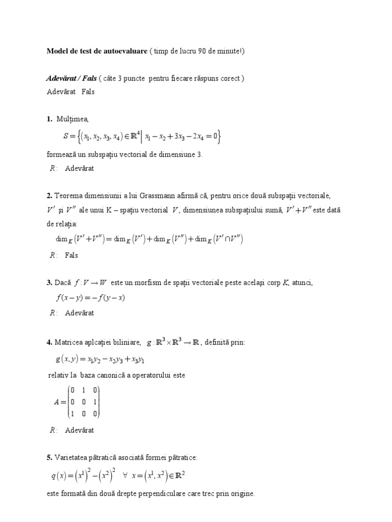 Test de Autoevaluare La Geometrie Analitica | PDF
