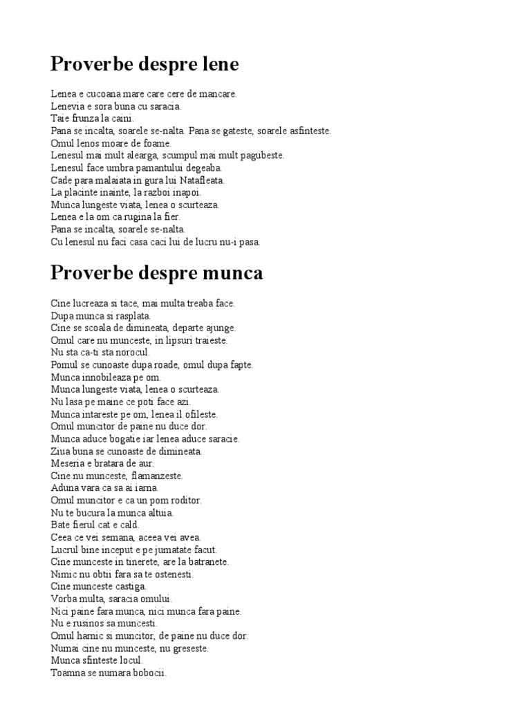 Proverbe Despre Lene | PDF