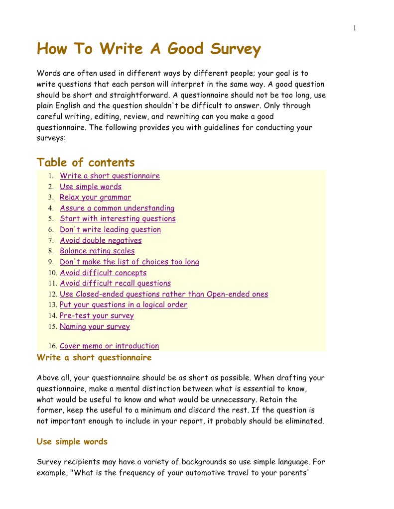 How to write a survey questionnaire picture