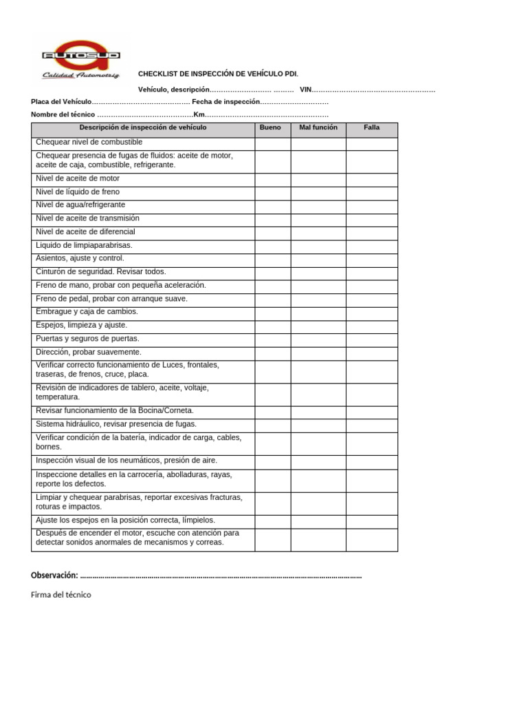 Check List de PDI | PDF