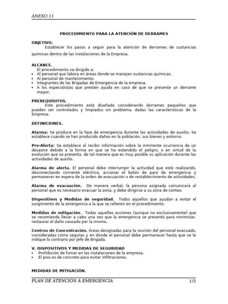 Anexo 11 Procedimiento para La Atención de Derrames | PDF | Residuos ...