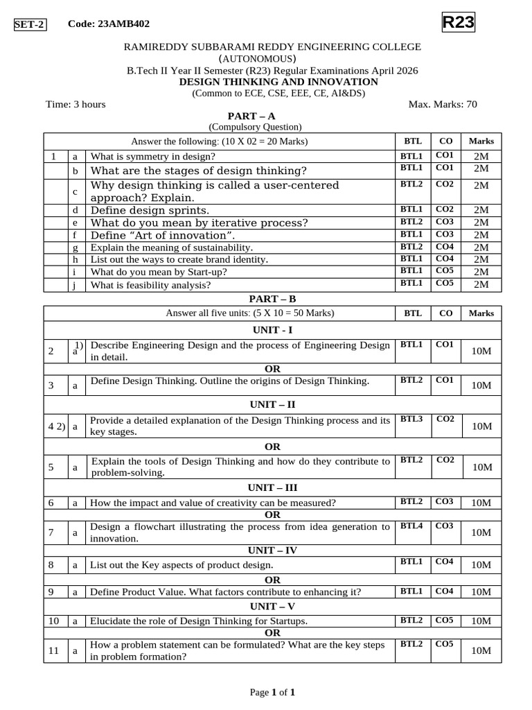 Dti Model Paper 2025 26 | PDF | Design Thinking | Innovation