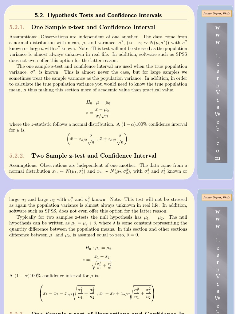 5.2. Hypothesis Tests and Confidence Intervals One Sample Z-Test and ...