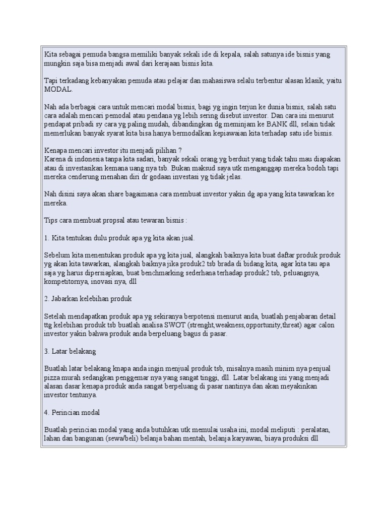 Proposal Bisnis Untuk Investor