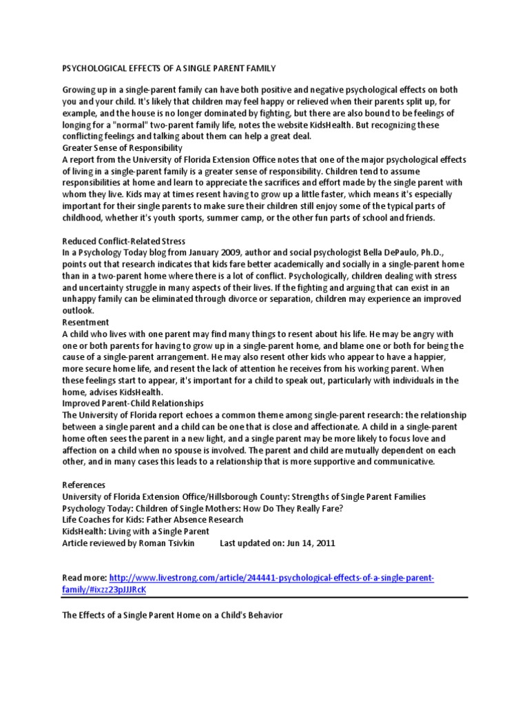 Psychological Effects of Single Parenting | PDF | Single Parent | Parenting
