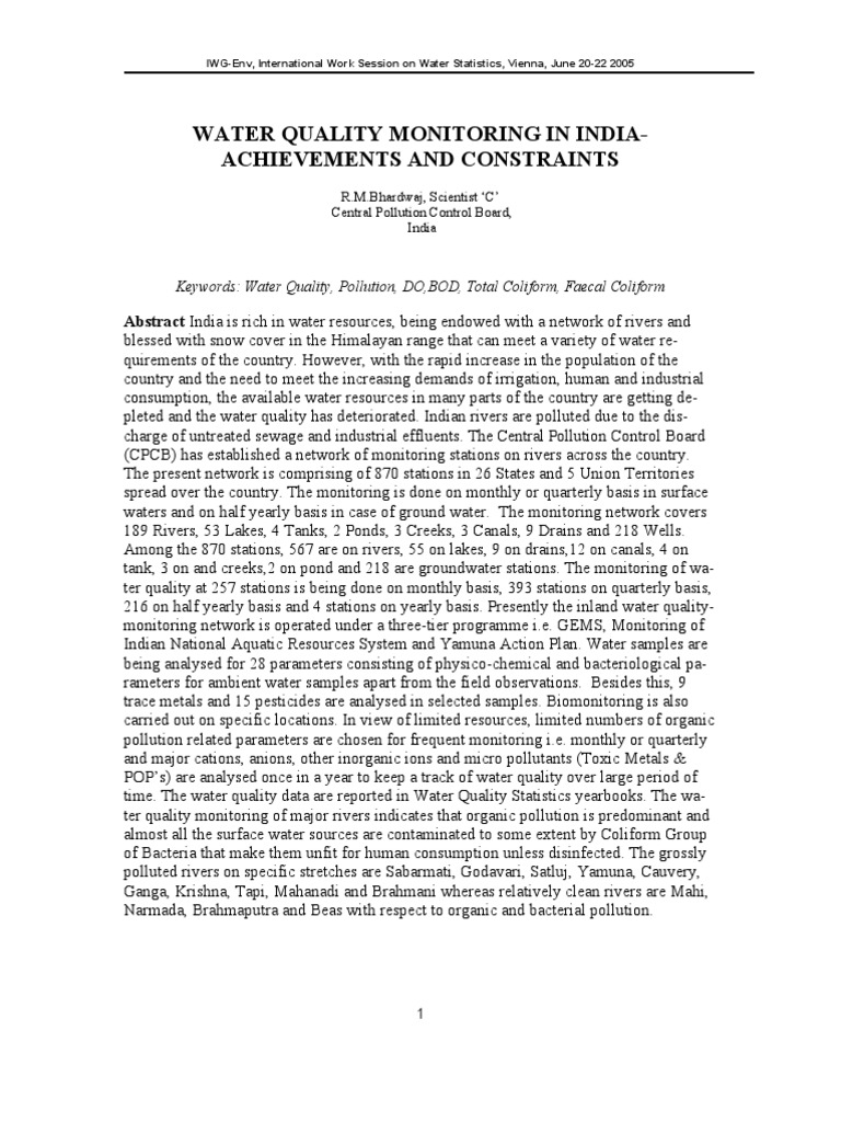 Water Quality Monitoring in India | PDF