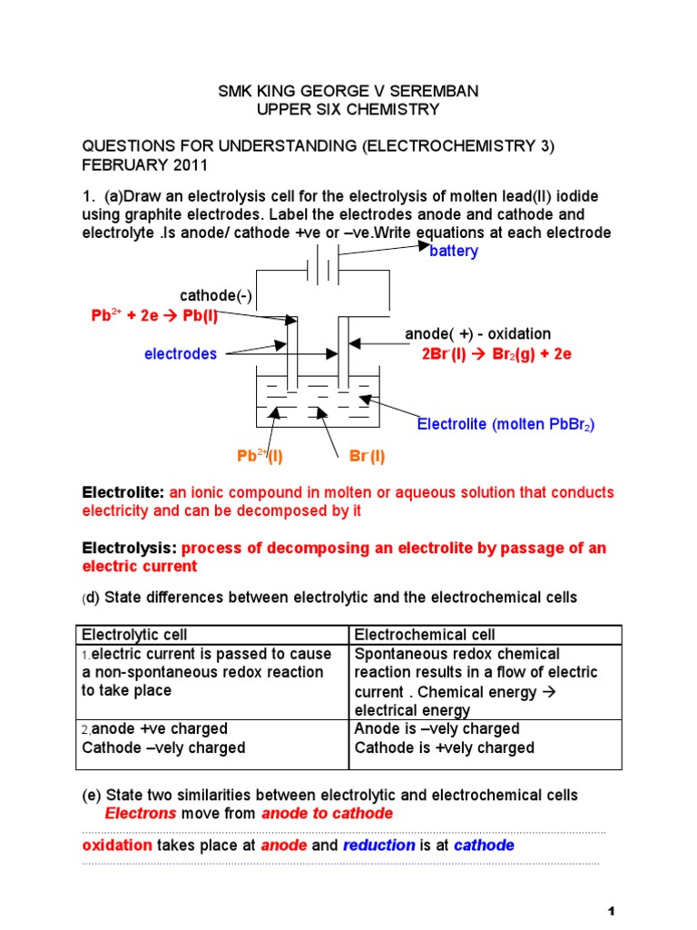 Electrochem Understanding - Answers | PDF | Electrochemistry | Redox