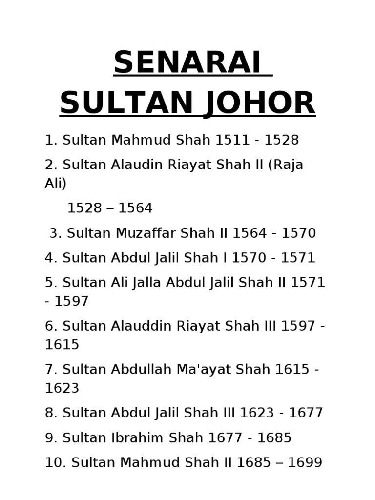 nama sultan johor