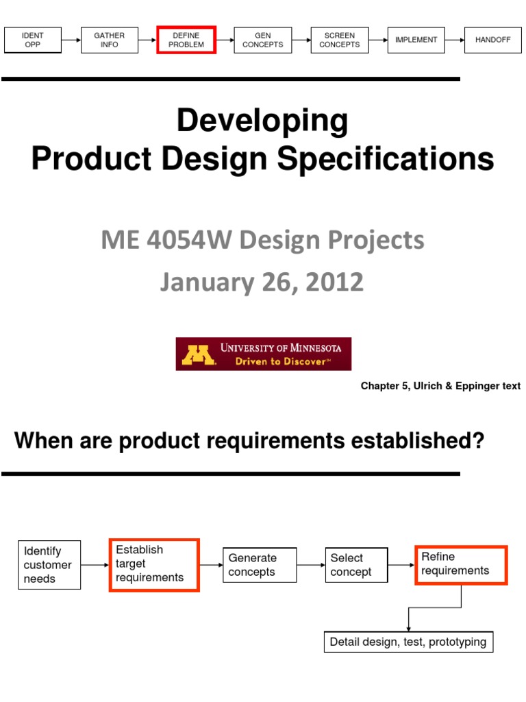 Developing Product Design Specifications ME 4054W Design Projects