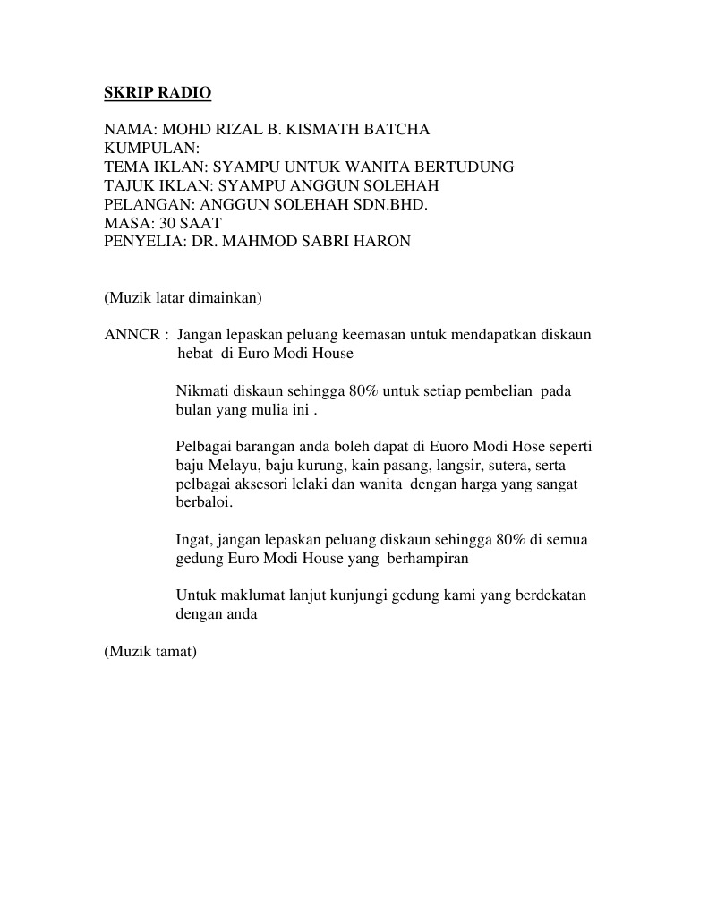 Skrip Radio Pakaian Pdf