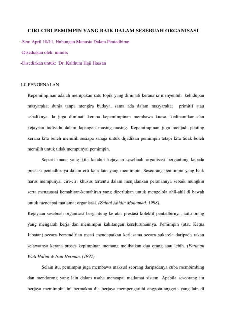 Ciri Ciri Pemimpin Yang Baik Dalam Organisasi Englshplui