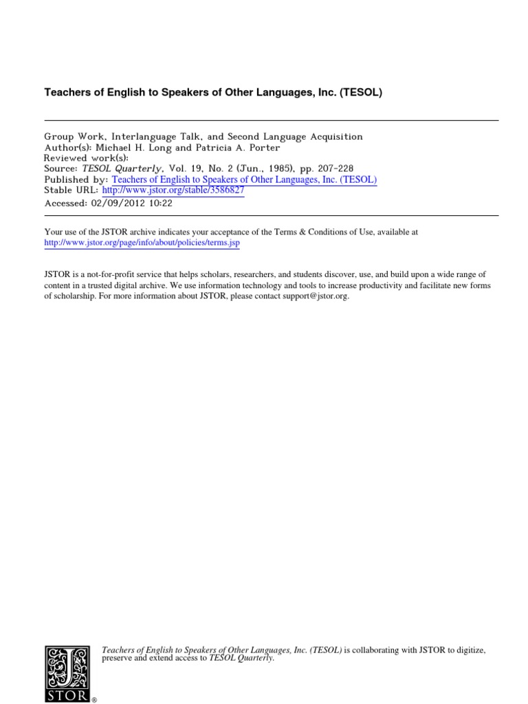 Group Work and Second Language Acquisition | PDF | Second Language ...