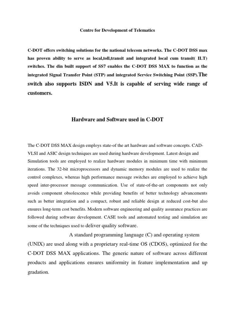 Centre For Development of Telematics | PDF | Input/Output | Telephone ...