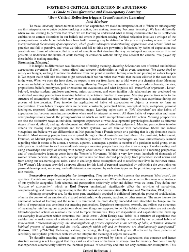 Transformative Learning Mezirow | PDF | Rationality | Psychotherapy