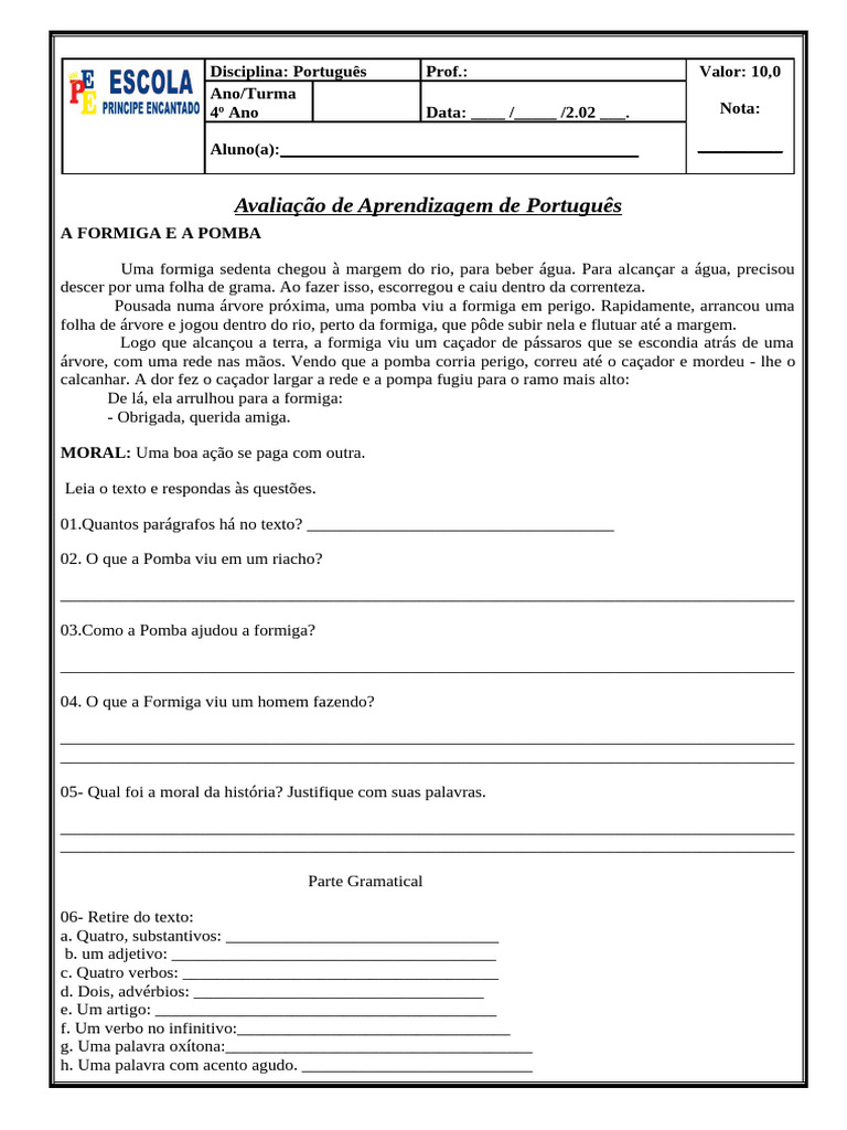Atividades Avaliativas - Língua Portuguesa - 4 Bimestre | PDF ...