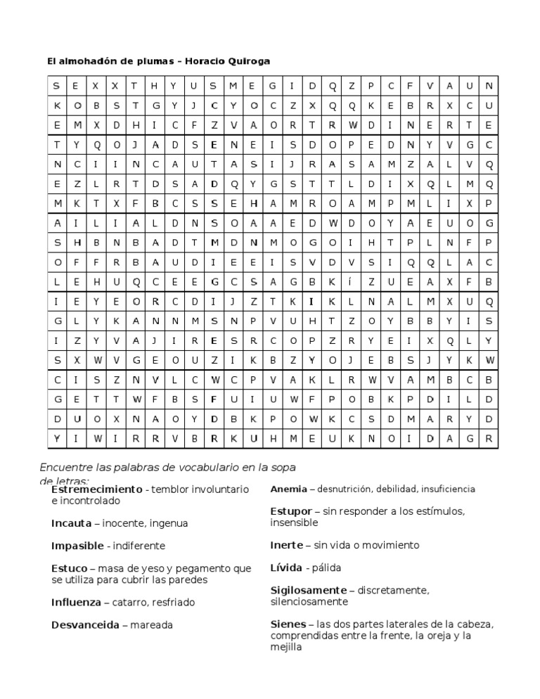 Sopa de Letras - Horacio Quiroga | PDF