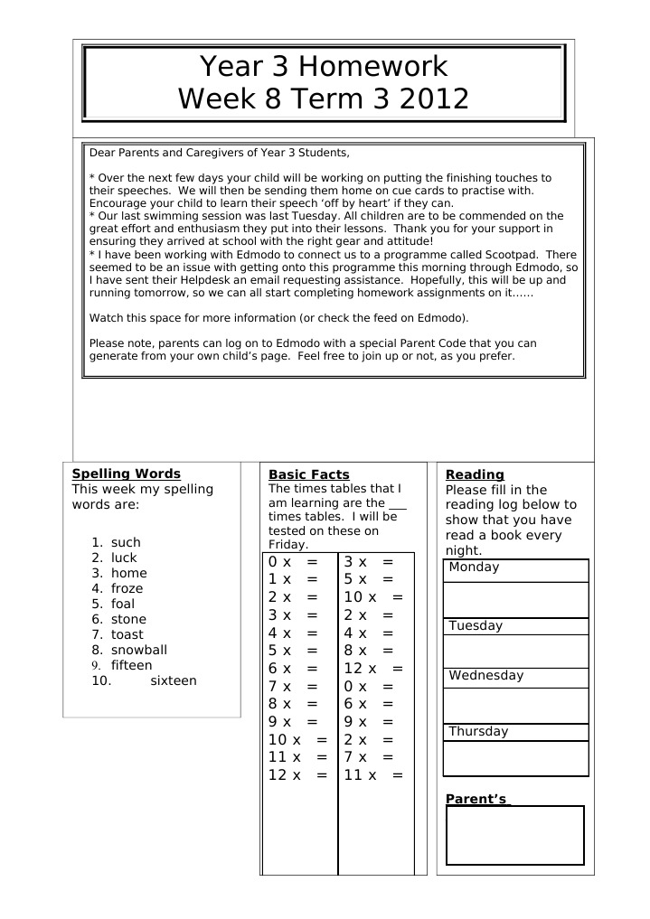 Year 3 Homework Update: Week 8 Term 3 | PDF | Career & Growth