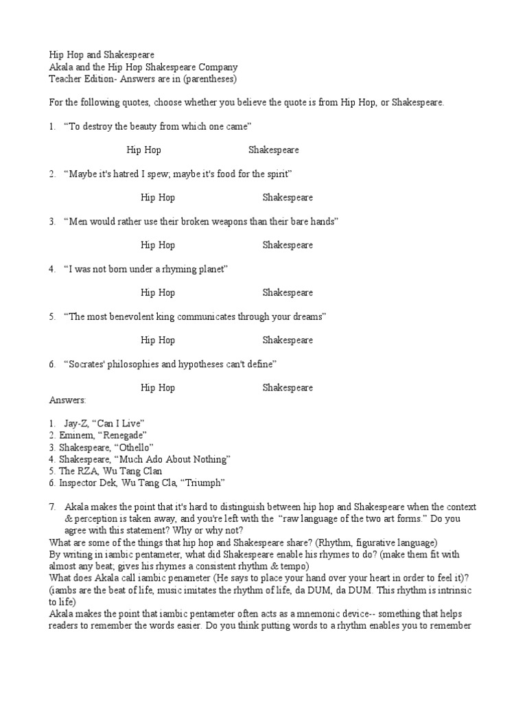 Akala Shakespeare Teacher Edition | PDF | Hip Hop Music | William  Shakespeare