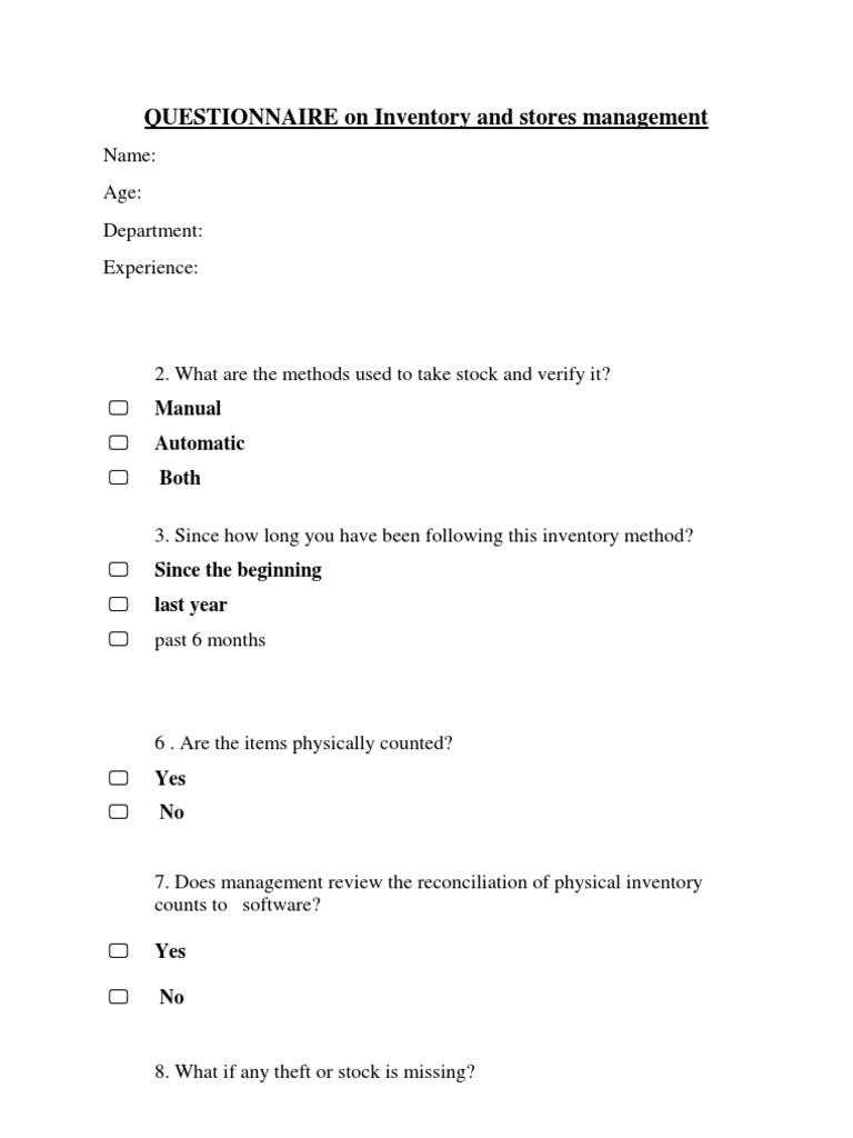Inventory Management Questionnaire Sample | PDF | Career & Growth ...