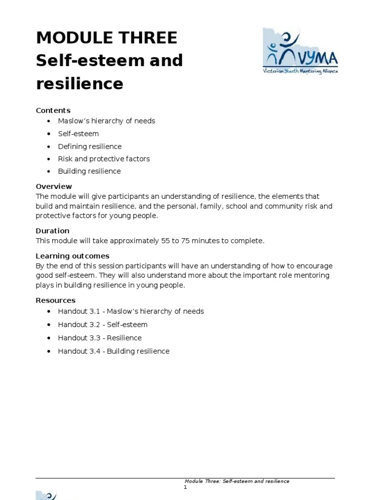 Building Self-Esteem and Resilience | PDF | Psychological Resilience ...