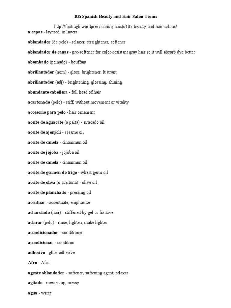 106 Spanish Beauty And Hair Salon Terms Hairstyle Hair