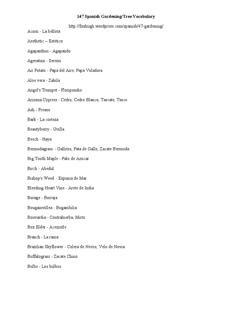 147 Spanish Gardening Terms | Trees | Landscape Architecture