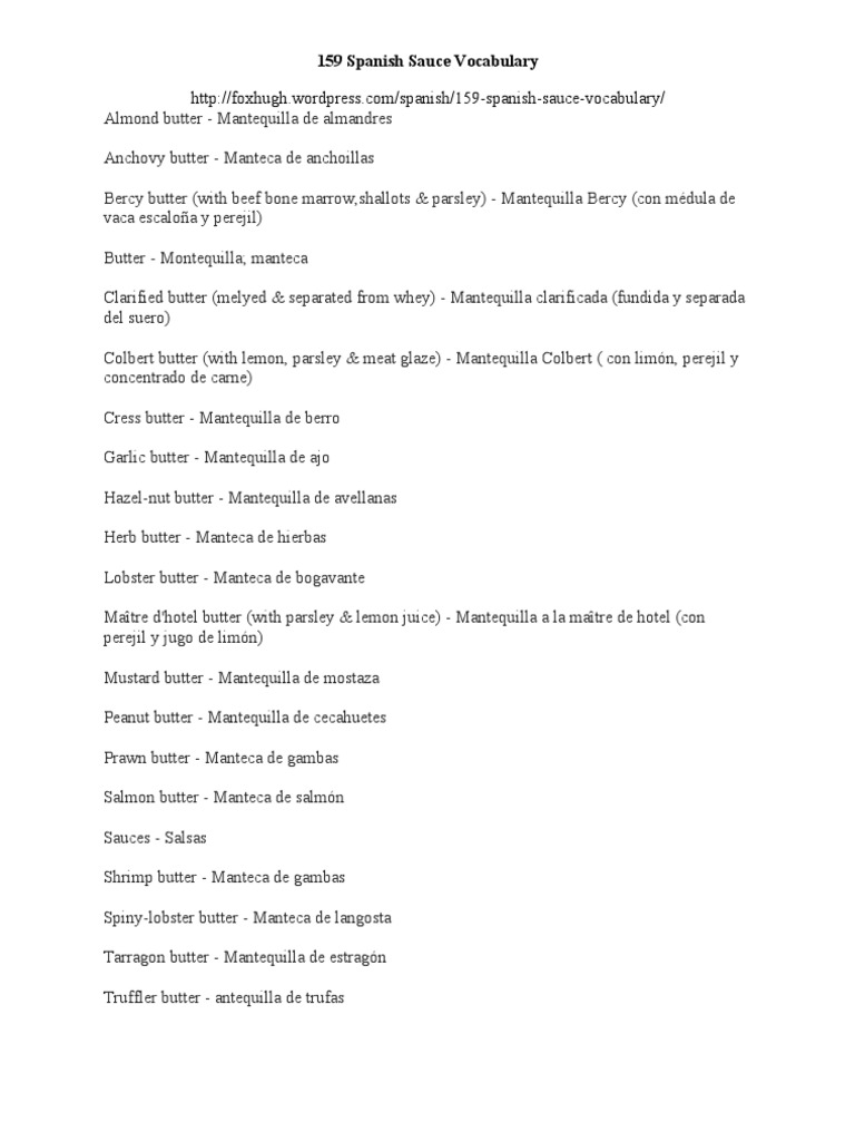159 Spanish Sauce Vocabulary PDF
