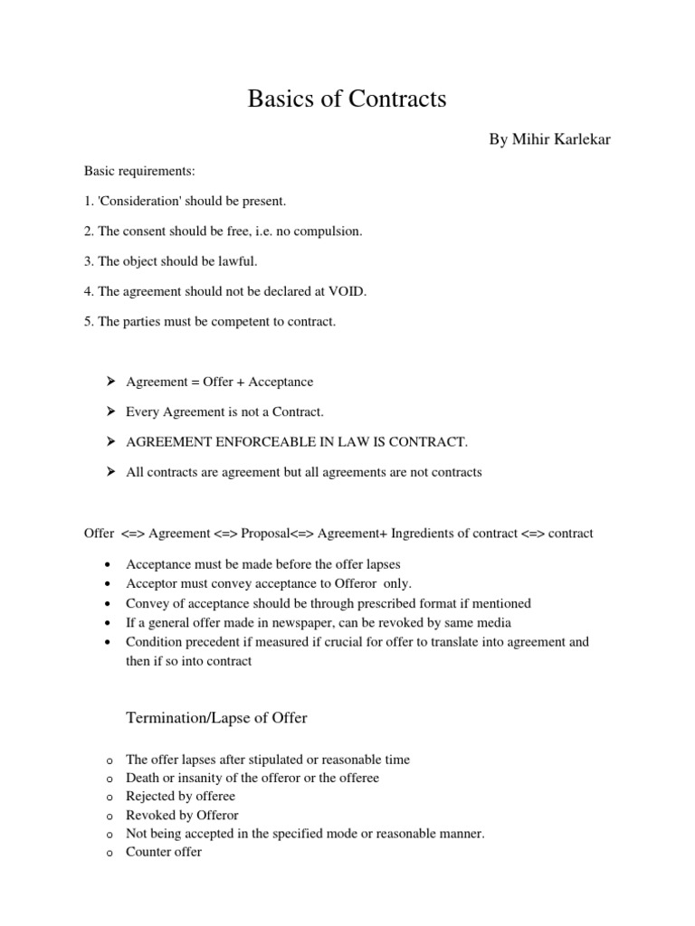 Contract Basics Under Indian Law | PDF | Offer And Acceptance | Legal ...