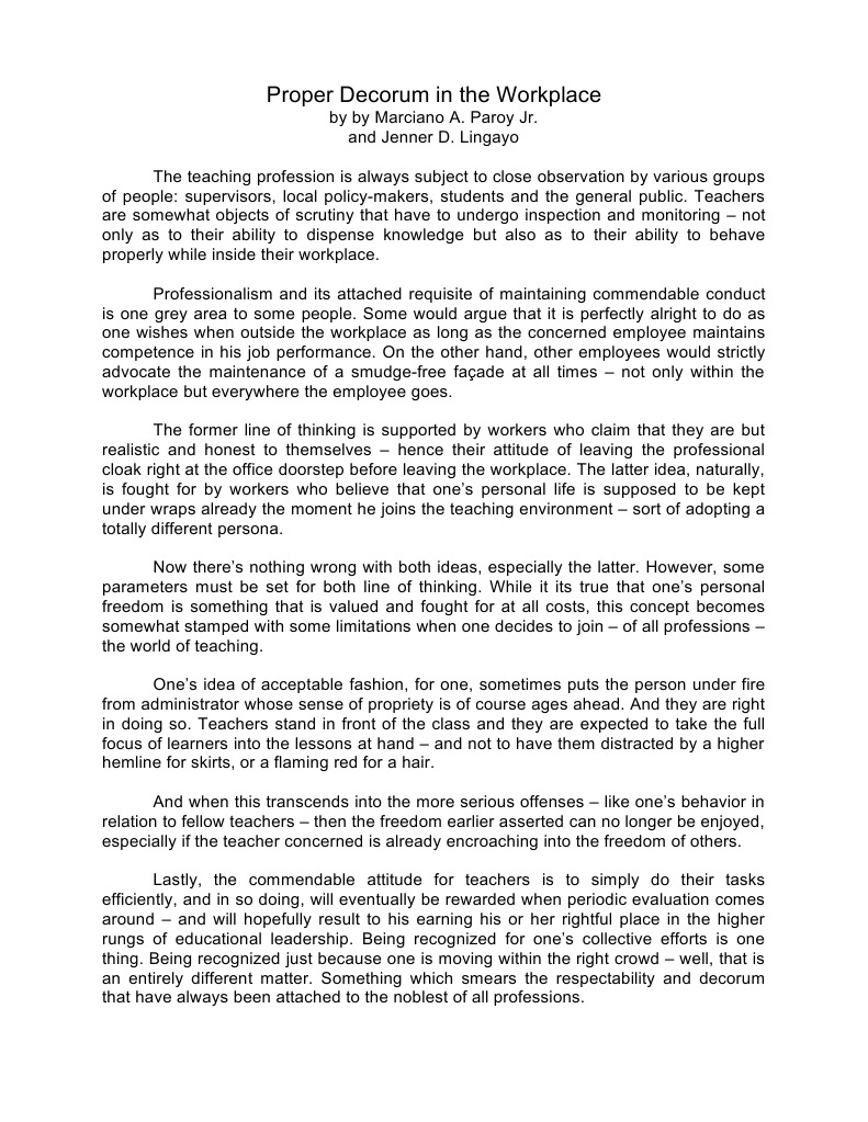 Proper Decorum in the Workplace Teachers Cognitive Science